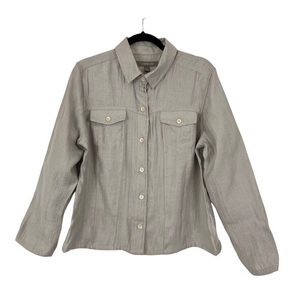 Croft & Barrow Womens Size L Silver Metallic Crinkle Button Up Shirt - Picture 2 of 4